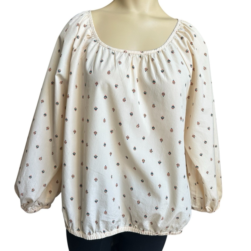 Madewell Blouse Top Women's Extra Large Cotton Gathered Puff Sleeve Crop Beige